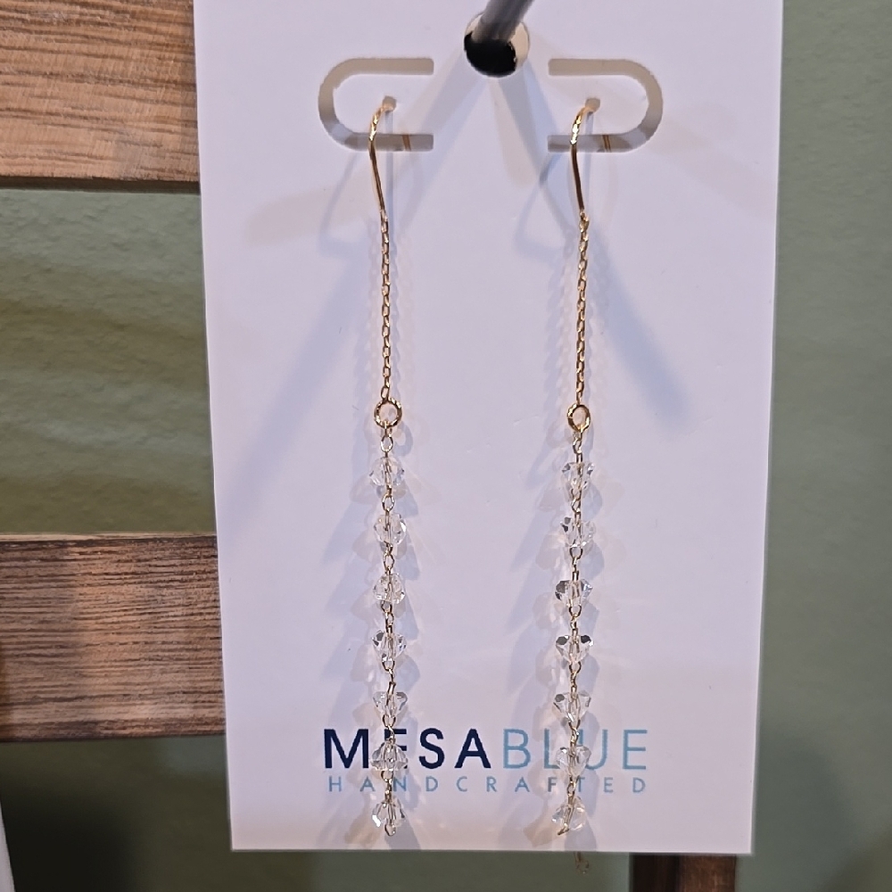 Gold and Silver Dangle Earrings with Crystal Accents